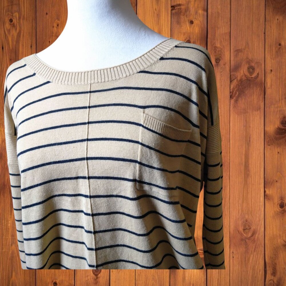 CLUB MONACO Striped Silk Blend 3/4 Sleeve Sweater Pocket Size Small Pullover - Picture 4 of 7